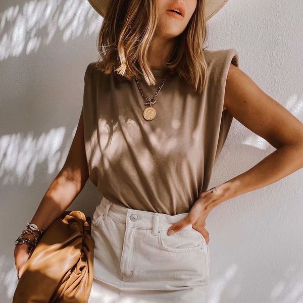 

tangada 2021 women summer cotton t shirt sleeveless o neck tees ladies casual tee shirt street wear qj39, White