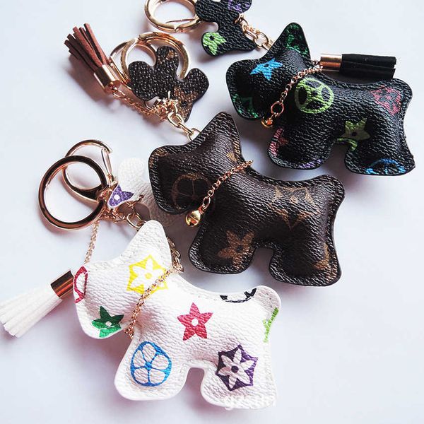 

luxury bag charms key chains pu leather schnauzer new fashion designer keychain accessories animal pendant cartoon dog keyrings ring holder, Slivery;golden