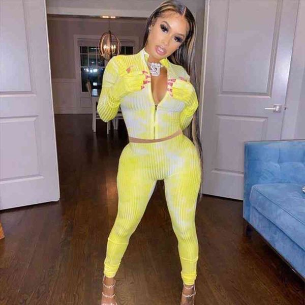 

women 2 piece set fashion suit casual tie dye two piece set women crop and pants party club, Gray