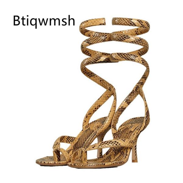 

snakeskin sandals women open toe ankle strap high heel shoes woman retro, Black