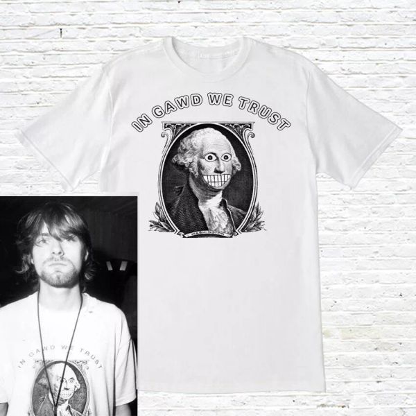 

in gawd we trust t-shirt (worn by kurt cobain / nirvana / in utero), White;black