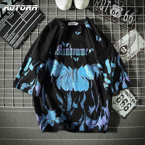 

men's t-shirts blue butterfly t shirt men 2021 harajuku hip hop short sleeve tees casual streetwear oversized shirts cotton mens cloth, White;black