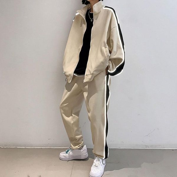 

men's tracksuits men two pieces sets sportswear casual spring tracksuit jackets + sweatpants joggers track suit reflective clothing, Gray