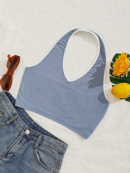 

contrast binding crop halter g97x#, White