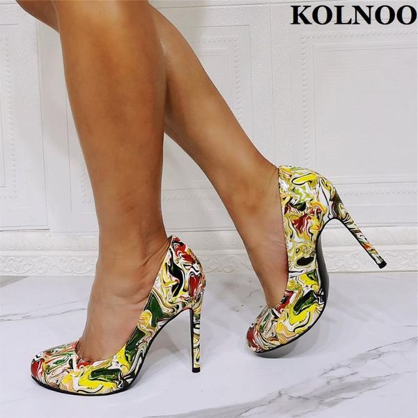 

dress shoes kolnoo real pos ladies high heels printing leather slip-on party prom pumps evening fashion court, Black