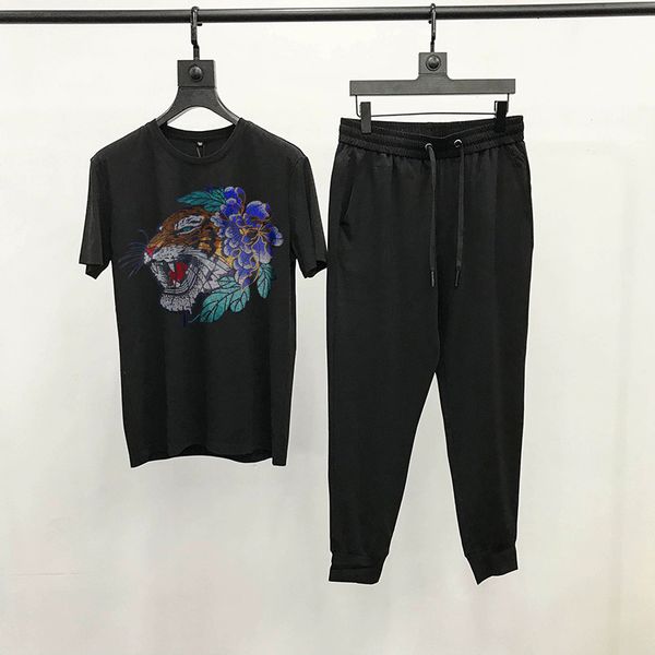 

men's tracksuits t-shirts with the neck jogger perfect cotton fine workout diamond define casual tiger short leeves 05yz, Gray