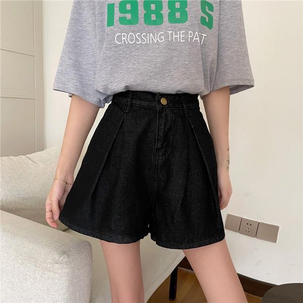 

3 sizes s l women capris loose black demin blue button fly simple solid fashion summer spring arrival shorts, Black;white