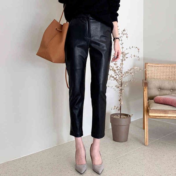 

women's pants & capris faux leather high waisted harem women fashion female pu ankle trousers 53oh, Black;white