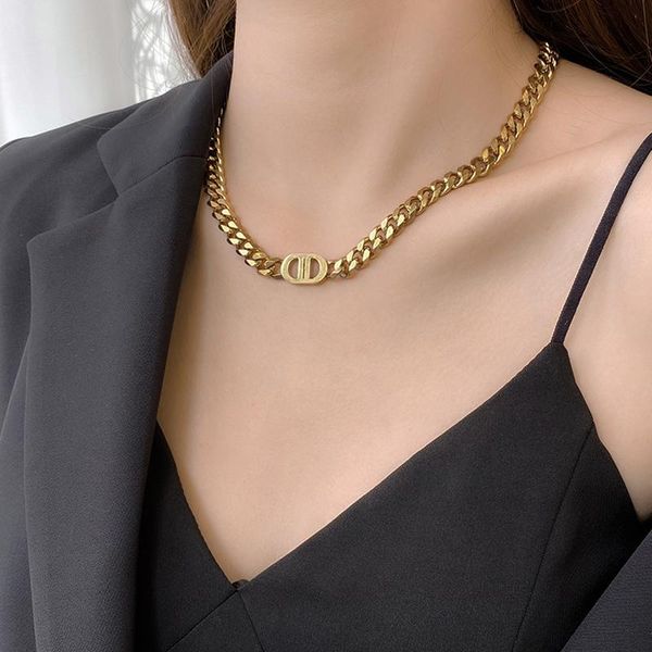 

chains summer fashion punk pig nose stainless steel bracelet letter dd pendant titanium necklace women's 2021 trend, Silver