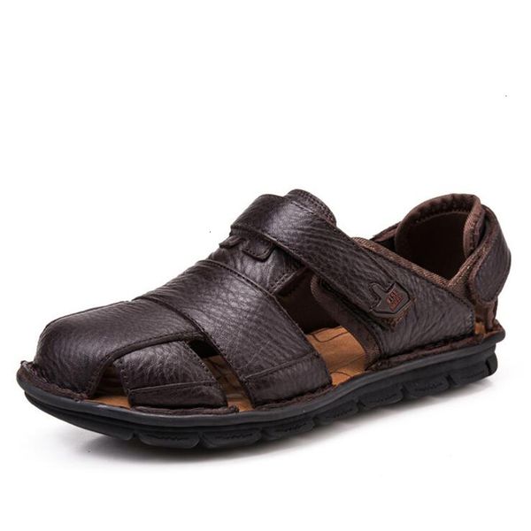 

sandals men retro summer genuine leather beach shoes cow sandal wx7n, Black