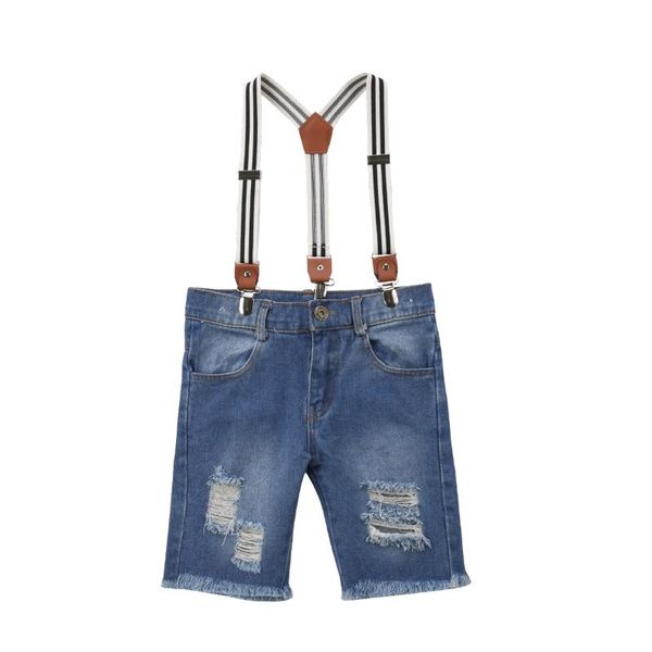 

jeans emmababy 2021 born kids baby boys denim hole bib overalls short pants outfits clothes, Blue