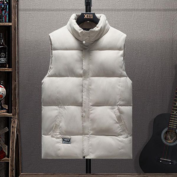 

men's vests 2022 autumn winter vest fashion down cotton coat stand collar waistcoat warm sleeveless jacket solid colors, Black;white