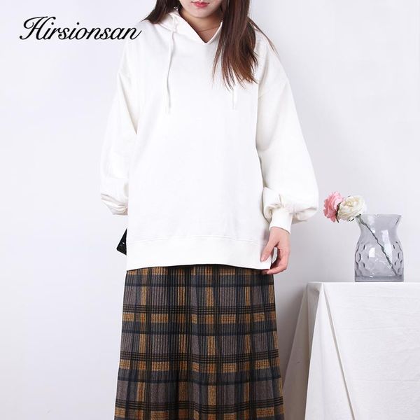 

women's hoodies & sweatshirts hirsionsan basic solid women split v-neck pullover winter thicken asymmetry plus velvet hoody female coat, Black