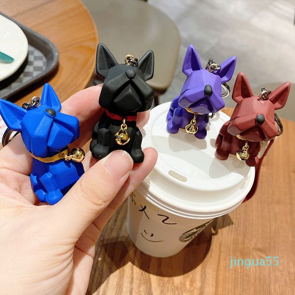 

wholesale- silicone bell bulldog dog style keychains resin pendant creative couple 3d cute key ring chain 4 colors, Silver