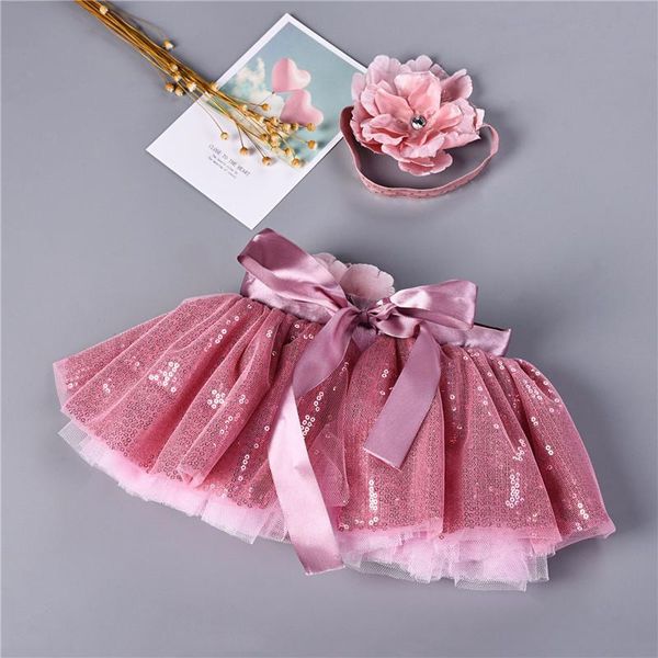 

skirts princess girls tulle tutu skirt infant born short skirts+headband 2pcs set sequined flower faldas, Blue