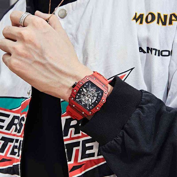 

designer watch brand table luxury es mechanical men's and wo 2021 wine barrel large dial network red tide brand watch, Slivery;brown