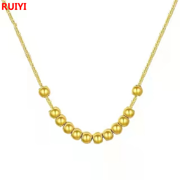

chains ruiyi genuine 18k gold transit bead necklace pure au750 fashion pendant small necklace, women exquisite, Silver