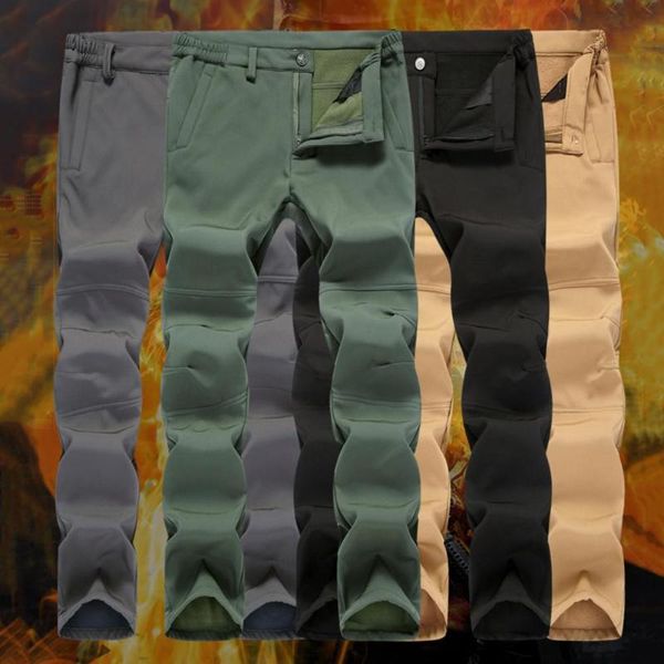 

men's pants stylish winter outdoor trousers straight plush windproof smooth men, Black