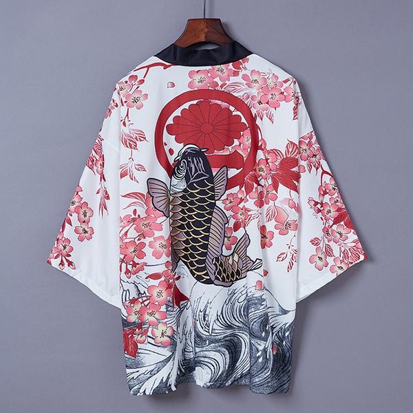 

ethnic clothing 2021 haori japanese style fashion ukiyoe loose three quarter sleeve chinese kimono summer sunscreen hanfu cardiga, Red