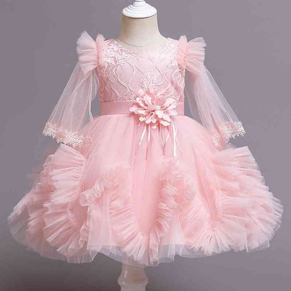 

girls children's piano performance princess dress gauze fluffy dress, Red;yellow