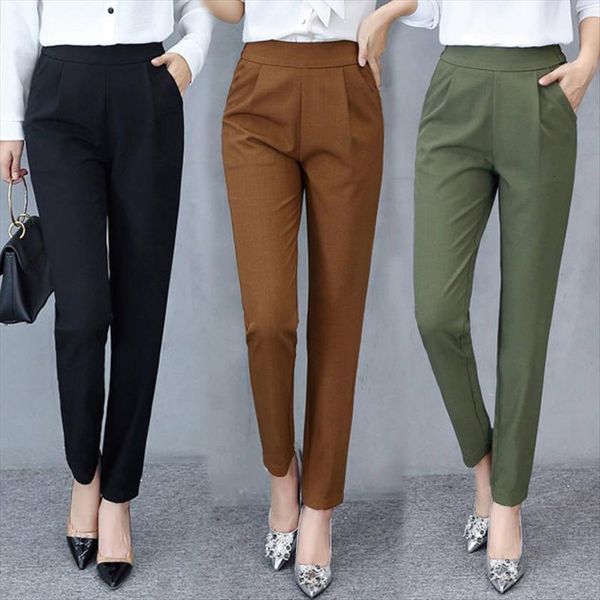 

qrwr spring autumn casual women capri high waist large size korean wild solid color stretch ankle length, Black;white