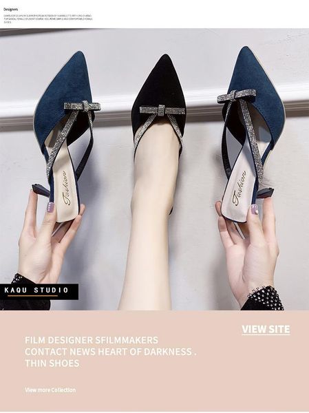 

summer bowknot rhinestone point toe women's shoes 1pcs slippers, Black