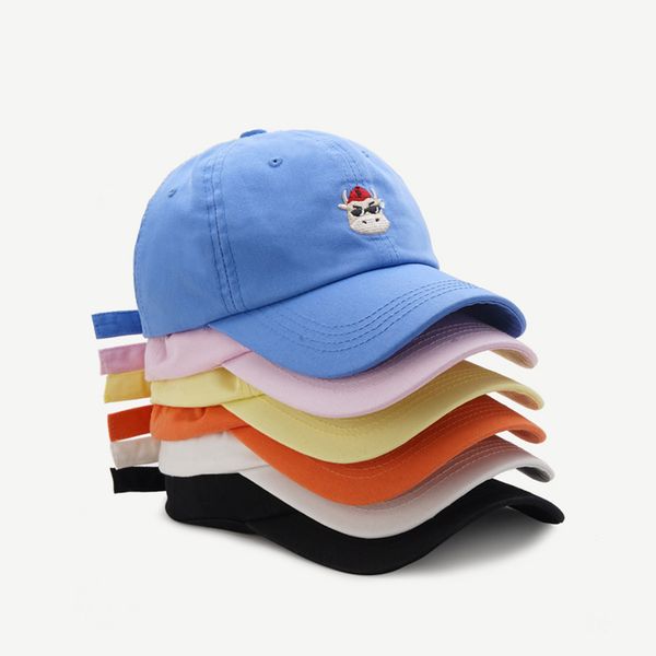

cap female spring and summer new cartoon cow embroidery soft baseball male outdoor sunshade cap, Black;white