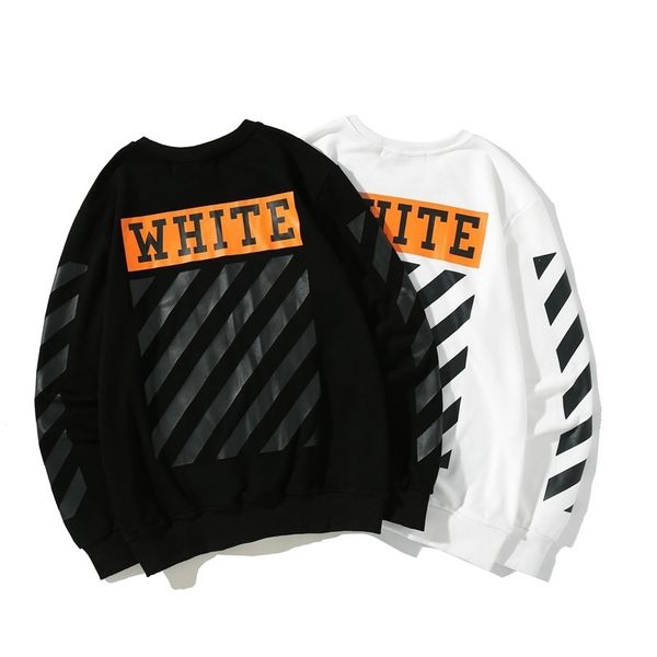 

off fashion brand white classic horizontal bar arrow round neck thin sweater men's and women's youth autumn, Black