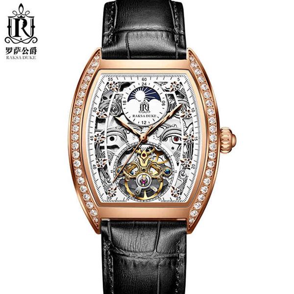 

raksa duke watch for men luxury brand tonneau design men's automatic mechanical waterproof wristwatch fashion mens, Silver