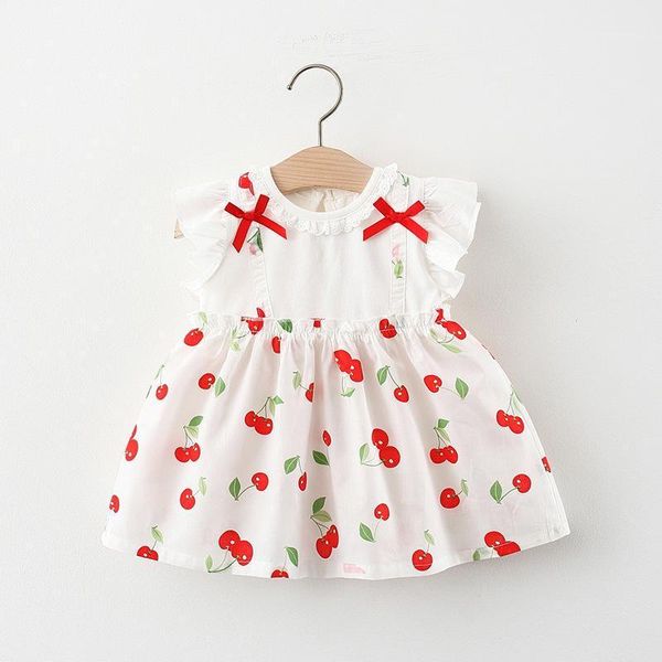 

girl's dresses 2021summer baby girls bow cherry print dress1, Red;yellow