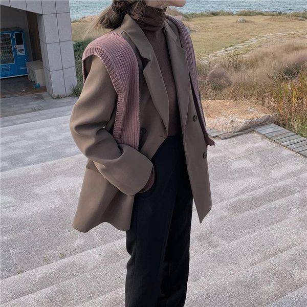

vintage double breasted women blazer 2021 spring notched collar loose female suit jackets ladies casual outwear women's suits & blazer, White;black