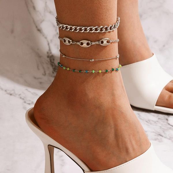 

anklets tocona 4pcs/sets colorful beaded for women summer shell thick chain adjustable foot bohemian jewelry 18188, Red;blue