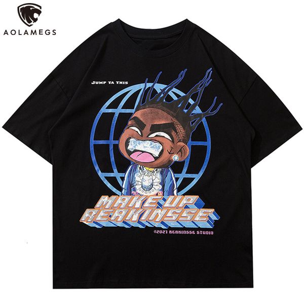 

men's polos aolamegs square face hip hop boy impression cartoon casual male shir oversized ops summer high sree rock hipser sreewear, White;black