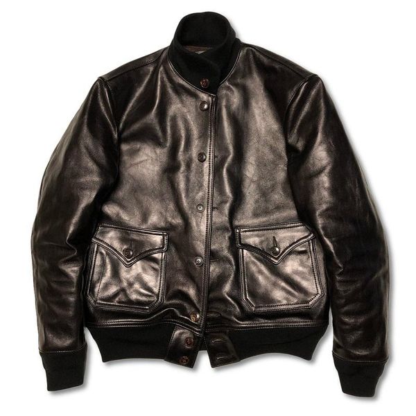 

men's leather & faux yr.sales.limited edition tea core horsehide jacket.classic 1927 bomber a1 style coat.high quality, Black