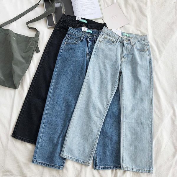 

women's jeans mooirue spring summer femme harajuku smooth high waist straight thin denim pants women basic blue trouser