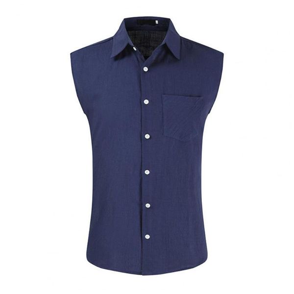 

summer men shirt solid color buttons turndown collar sleeveless lapel shirts casual plus size for dating men's, White;black