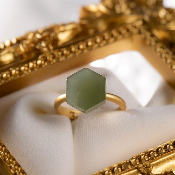 

cluster rings natural open 925 sterling silver gilded inlaid hetian cyan jade retro for women temperament, Golden;silver