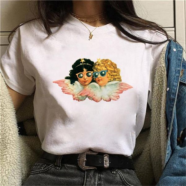 

angel and women harajuku vintage men t shirt female aesthetic kawaii white femme tee fashion short, White;black