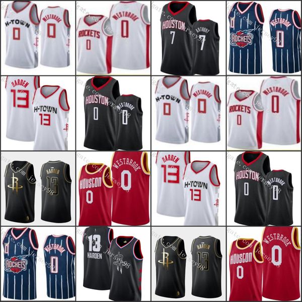 

houston rockets men 0 russell westbrook 7 durant 13 ja mes harden men retro jersey, Black