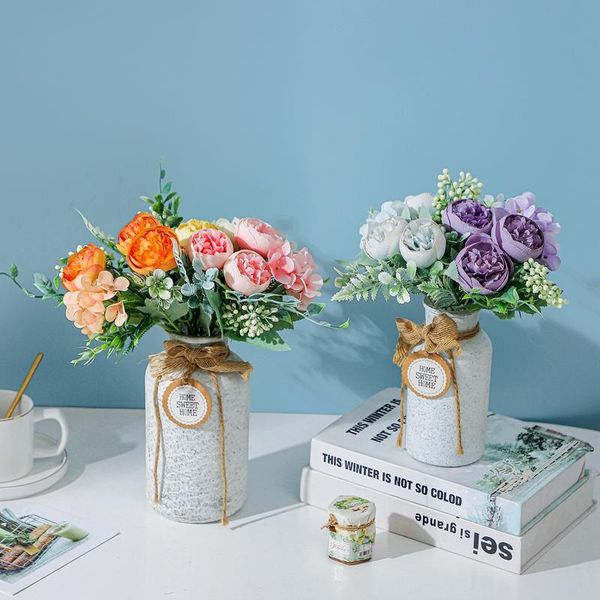 

25cm rose pink artificial silk bouquet peony flowers vases for bride wedding home party decoration fake decorative & wreaths