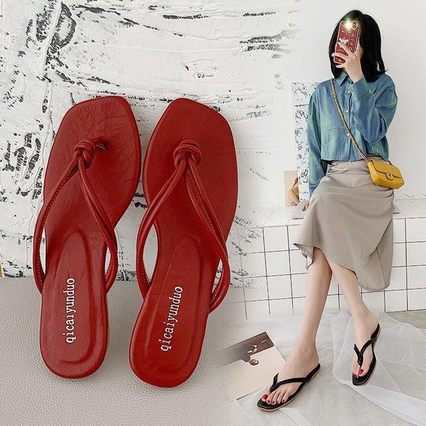 

flip flop 2021 women's summer fashion slippers outdoor bathroom flat bottom pin toe women beach shoes, Black