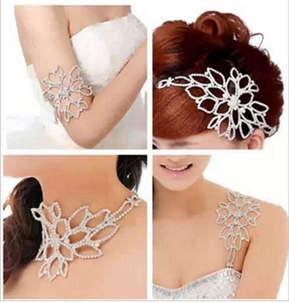 

luxury flower rhinestone bridal bracelet chains crystal armband jewelry arm chain wedding dress accessories bracelets for women, Black