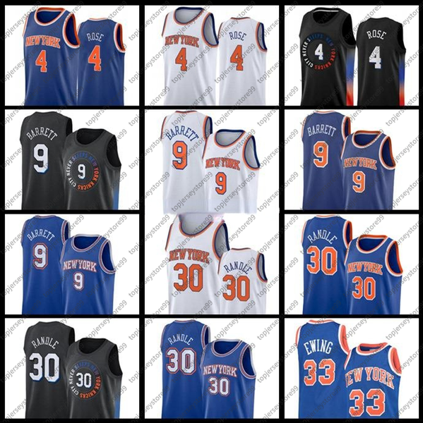 

rj 9 barrett new julius 30 randle basketball jerseys derrick york #4 rose knick vintage obi 1 in patrick 33 ewing black city blue stitched j, Black;red