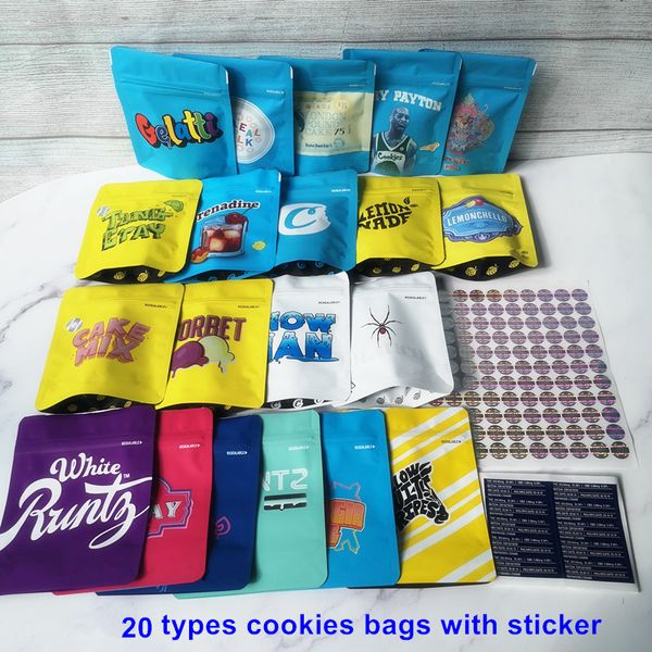 

Hot 20 Types COOKIES California SF 3.5g Mylar Bags White Runtz GEORGIA PIE MINNTZ Cake Mix Touch Skin Lemon nade bag packing