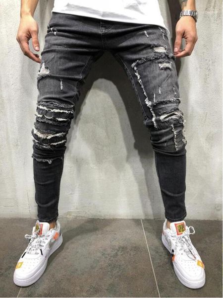 

men's jeans 2021 european american fashion locomotive patch trendy brand hip-hop stretch slim men denim casual pants all seasons1, Blue