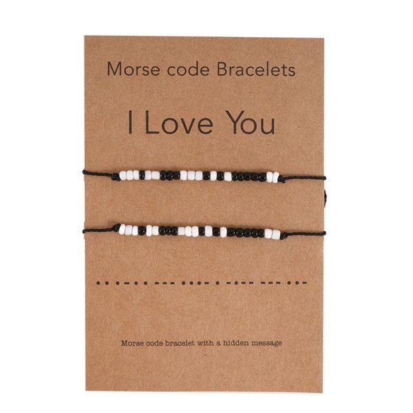 

link, chain 13mc 2pcs i love you friendship morse code dainty beaded bracelet with secret message for women men lover jewelry gifts, Black
