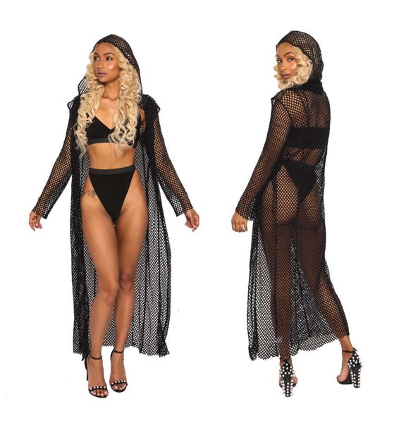 

2021 summer new black perspectivity net cape cardigan smock coat, Black;pink