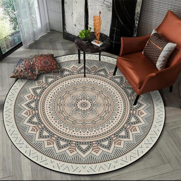 

carpets 37gray mandala flower carpet round bohemian rug simple ethinic style floor mat office chair bedroom bedside washable