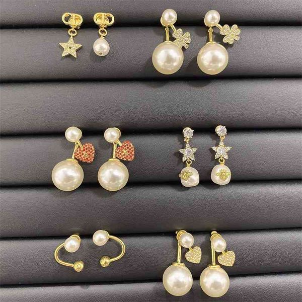 

70% off outlet online family's new diamond letter pearl earrings in 2021, Golden