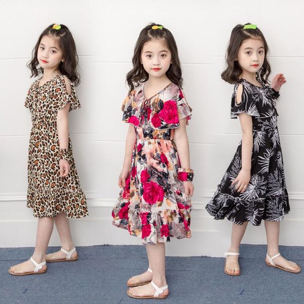 

baby girl floral leopard print beach dress princess outfits clothes toddler kids short sleeve summer girls clothing women's swimwear, White;black